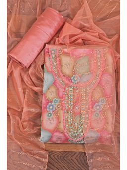 Jaipur Kurti - Sequin Embellished Festive Unstitched Dress Material with Dupatta Peach