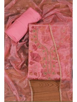 Jaipur Kurti - Embellished Organza Unstitched Dress Material with Dupatta Peach