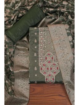 Jaipur Kurti - Embellished Zari Woven Unstitched Dress Material with Dupatta Green