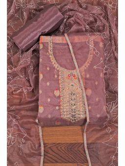 Jaipur Kurti - Woven Design Organza Patti Unstitched Dress Material with Dupatta Peach