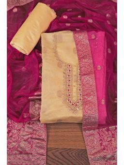 Jaipur Kurti - Woven Design Organza Embellished Unstitched Dress Material with Dupatta Yellow