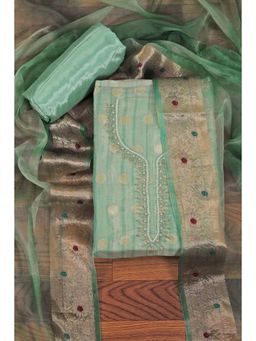 Jaipur Kurti - Embellished Organza Unstitched Dress Material with Tie-Dye Dupatta Green