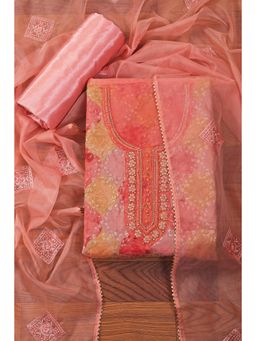 Jaipur Kurti - Sequinned Organza Unstitched Dress Material with Embellished Dupatta Orange