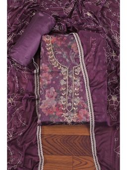 Jaipur Kurti - Embellished Zari Woven Unstitched Dress Material with Dupatta Purple
