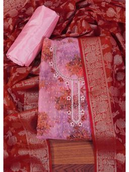 Jaipur Kurti - Organza Embellished Unstitched Dress Material with Dupatta Pink