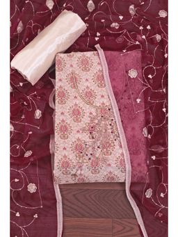 Jaipur Kurti - Embellished Organza Unstitched Dress Material with Dupatta Pink