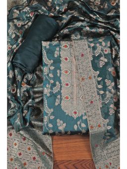 Jaipur Kurti - Brocade Woven Design Organza Unstitched Dress Material with Dupatta Green