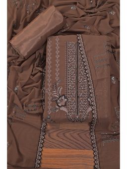Jaipur Kurti - Heavy Embroidered Poly Georgette Unstitched Dress Material with Dupatta Brown
