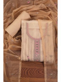 Jaipur Kurti - Embroidered Organza Unstitched Dress Material with Dupatta Beige