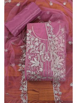 Jaipur Kurti - Heavy Embroidered Net Unstitched Dress Material with Dupatta Pink