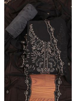 Jaipur Kurti - Zari Embroidered Poly Georgette Unstitched Dress Material with Dupatta Black