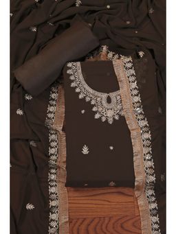 Jaipur Kurti - Sequin Embroidered Poly Georgette Unstitched Dress Material with Dupatta Brown