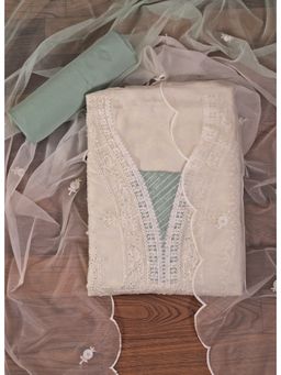 Jaipur Kurti - Heavy Embroidered Organza Unstitched Dress Material with Dupatta White