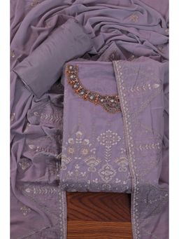 Jaipur Kurti - Heavy Embroidered Poly Georgette Unstitched Dress Material with Dupatta Lavender