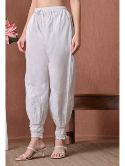 FASHIONABLE CHIKAN HANDIKRAFT - Women Pure Cotton Chikankari Hand Embroidered Afghani White Pant