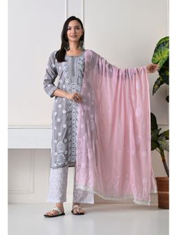 FASHIONABLE CHIKAN HANDIKRAFT - Women Pink Soft Georgette Chikankari Hand Embroidered Dupatta