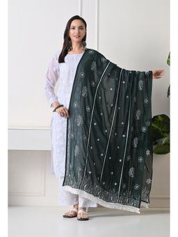FASHIONABLE CHIKAN HANDIKRAFT - Women Green Soft Georgette Chikankari Hand Embroidered Dupatta