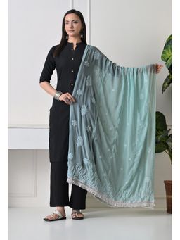 FASHIONABLE CHIKAN HANDIKRAFT - Women Soft Georgette Green Chikankari Hand Embroidered Dupatta