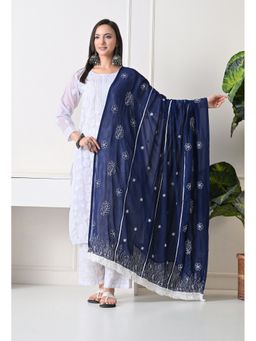 FASHIONABLE CHIKAN HANDIKRAFT - Women Navy Blue Soft Georgette Chikankari Hand Embroidered Dupatta