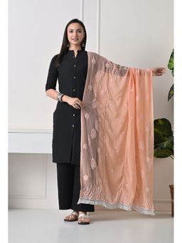 FASHIONABLE CHIKAN HANDIKRAFT - Women Peach Soft Georgette Chikankari Hand Embroidered Dupatta