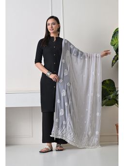 FASHIONABLE CHIKAN HANDIKRAFT - Women White Soft Georgette Chikankari Hand Embroidered Dupatta