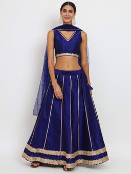 Studio Rasa - Blue Dupion Kalidaar Embellished Lehenga with Choli and Dupatta
