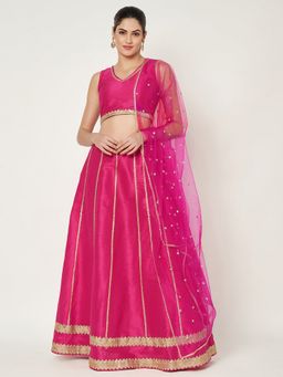 Studio Rasa - Pink Dupion Kalidaar Embellished Lehenga with Choli and Dupatta