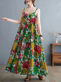 MANOJAVA - Women Multi-Color Floral Rayon Printed Trendy Dress