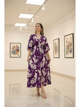 MANOJAVA - Women Purple Floral Rayon Printed Trendy Dress