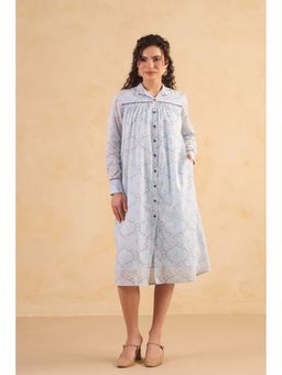 RATAN JAIPUR - Blue Gathered Long Shirt Dress