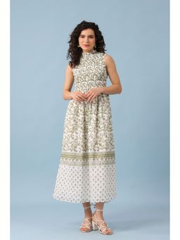 RATAN JAIPUR - Green Sleeveless Smocked Maxi Dress