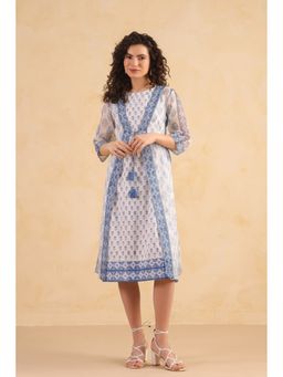 RATAN JAIPUR - Blue Kota Doria Dress with Shrug