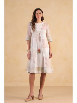 RATAN JAIPUR - Multi-Color Kota Doria Dress with Shrug