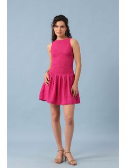 RATAN JAIPUR - Smocked Pink Drop Waist Dress