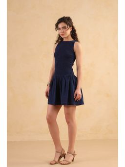 RATAN JAIPUR - Smocked Navy Blue Drop Waist Dress