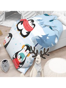 Polka Tots - Cartoon Printed Comforter Baby Blanket and 2 Way Design Reversible for Kids (Penguin)