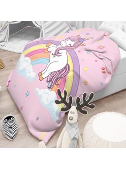 Polka Tots - Cartoon Printed Comforter Baby Blanket and 2 Way Design Reversible for Kids (Unicorn)