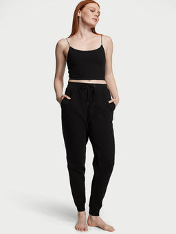 Victoria's Secret - Black Cotton Fleece High-Rise Joggers