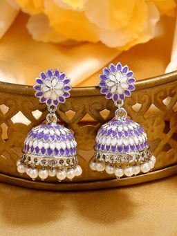 Estele - Rhodium Plated Traditional Purple Meenakari Jhumki Earrings for Women