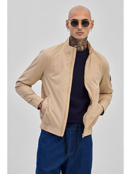 Snitch - Beige High Neck Bomber Jacket