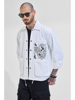 Snitch - White Geometric Printed Jacket