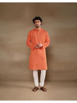 Fabindia - Orange Cotton Dobby Slim Fit Long Kurta