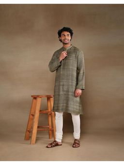 Fabindia - Olive Silk Blend Hand Woven Kurta