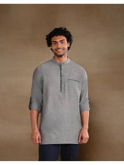 Fabindia - Grey Cotton Woven Short Kurta