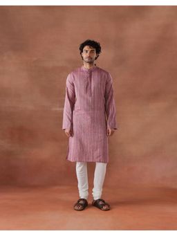 Fabindia - Mauve Cotton Striped Slim Fit Kurta