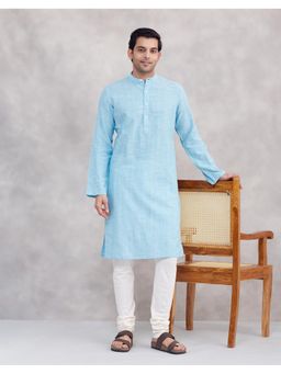 Fabindia - Blue Cotton Slim Fit Long Kurta