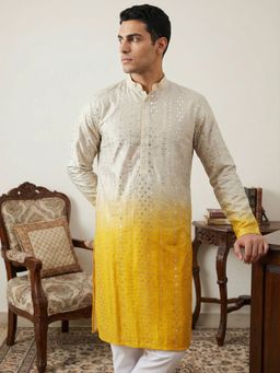 Jompers - Yellow Ombre Silk Blend Sequin Work Kurta