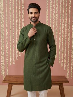 Jompers - Olive Men Embroidered Kurta