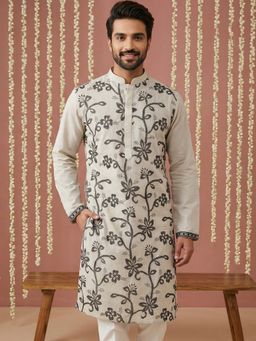 Jompers - Grey Men’S Silk Blend Embroidered Kurta