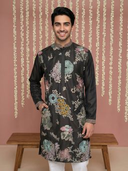 Jompers - Black Silk Blend Embroidered Kurta